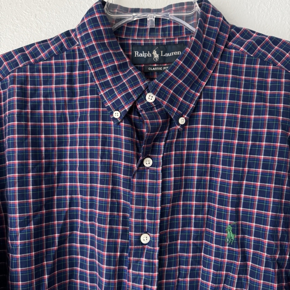 Ralph‎ Lauren Classic Fit Plaid Button Down Shirt Men's XL Green Pony Logo Xmas